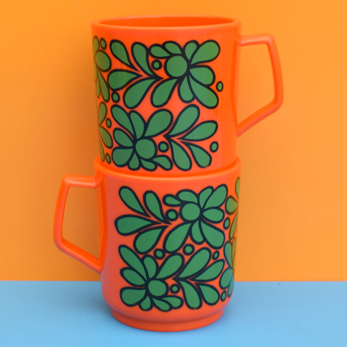 Vintage 1970s Plastic Cups / Mugs - Orange x2