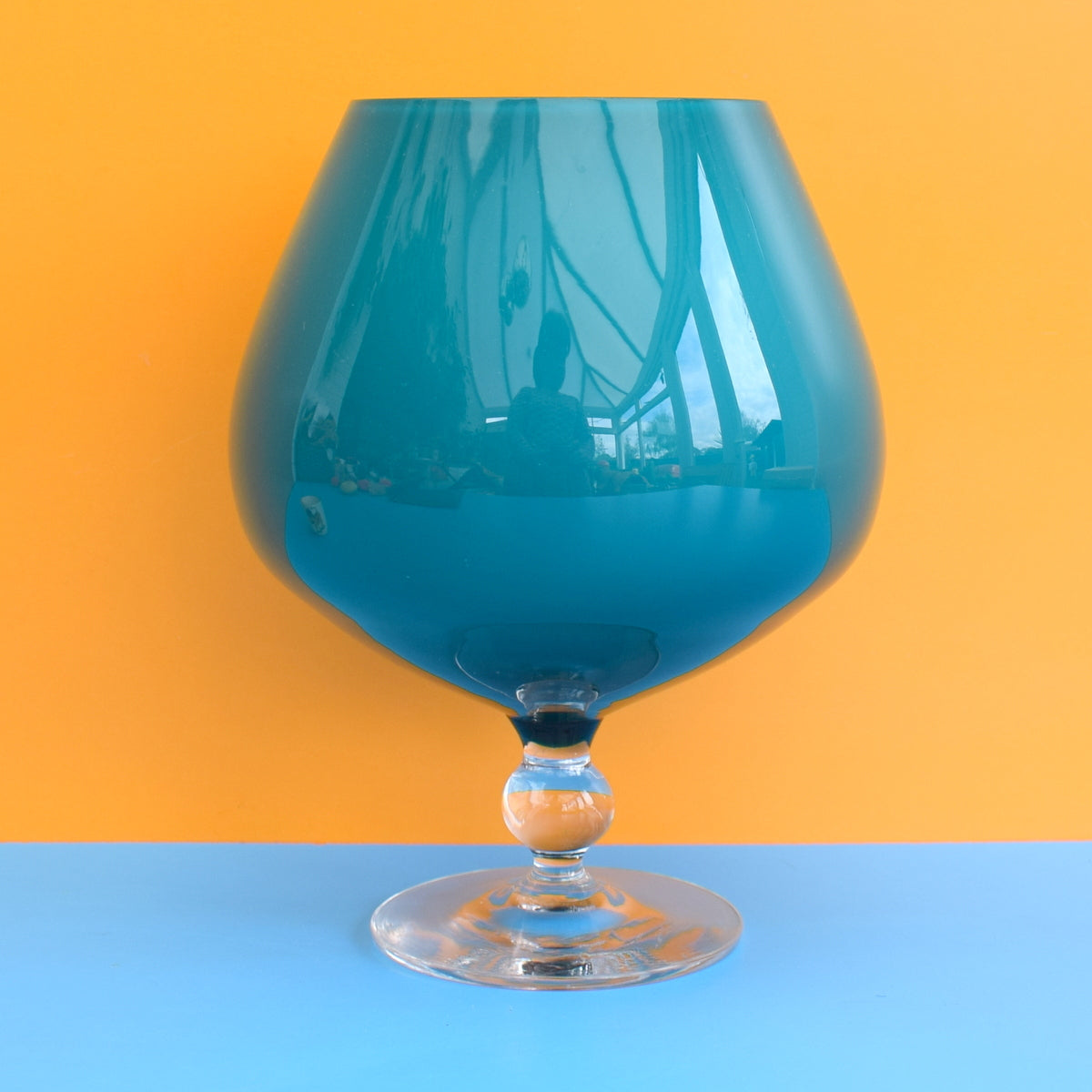 Vintage 1960s Brandy Balloon Vase - Cased Teal Blue Green