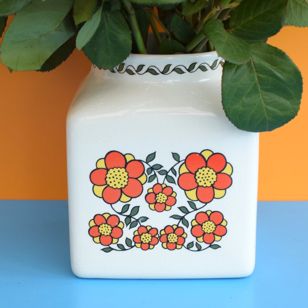 Vintage 1960s Taunton Vale Jar/ Vase - Flower Power - Orange