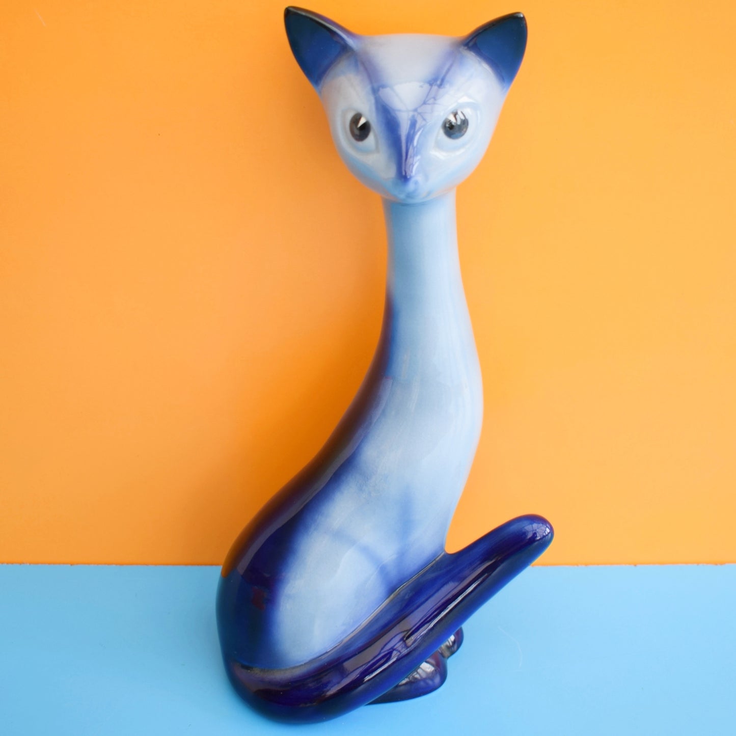 Vintage 1960s Ceramic Cat - Sylvac - Blue by pineapple retro