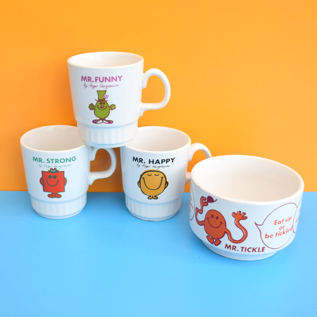 Vintage 1970s Mr Men Bowl - Mr Fussy, Mr Tickle & Mr Happy . by Pineapple Retro