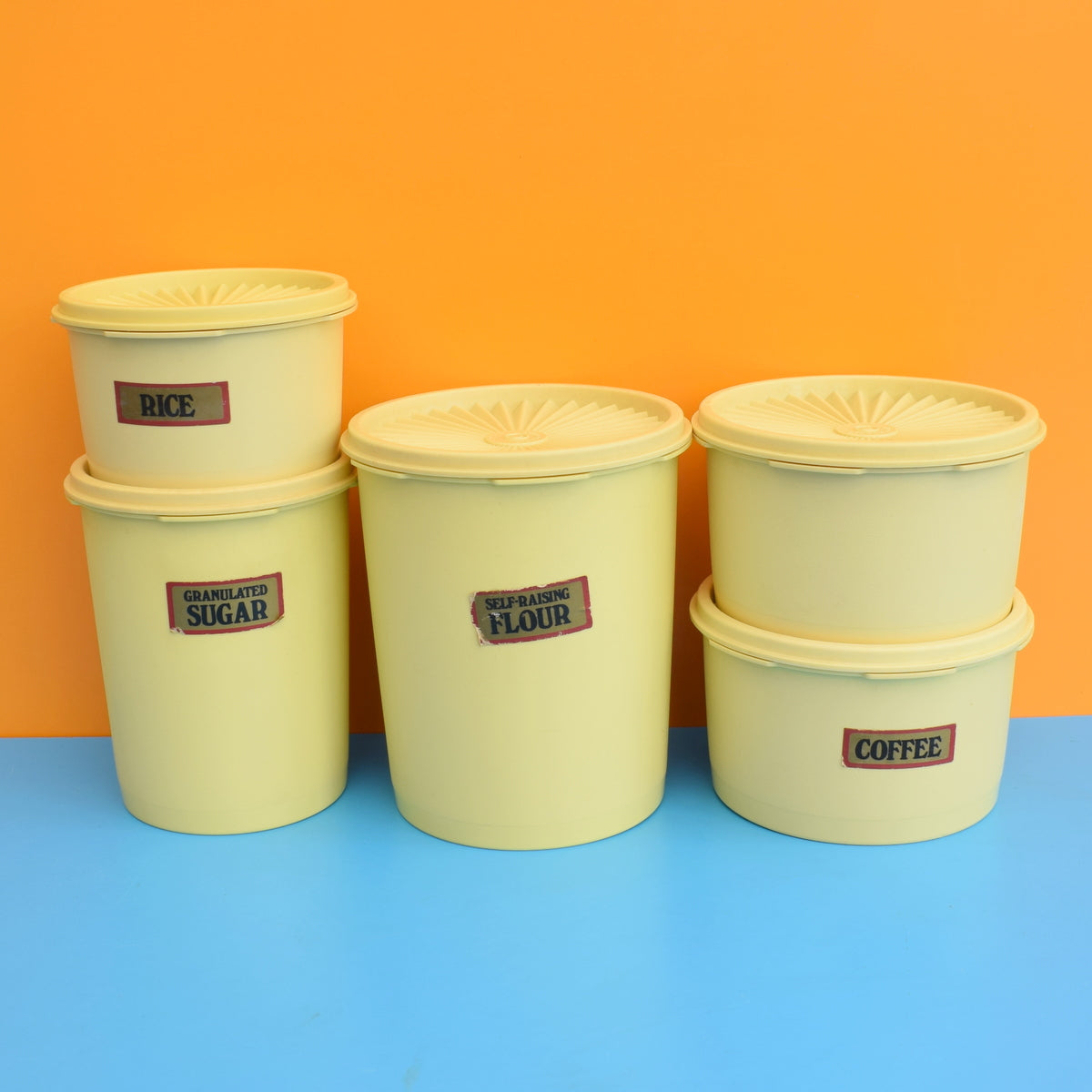 Vintage 1970s Tupperware Fan Top Containers - Yellow