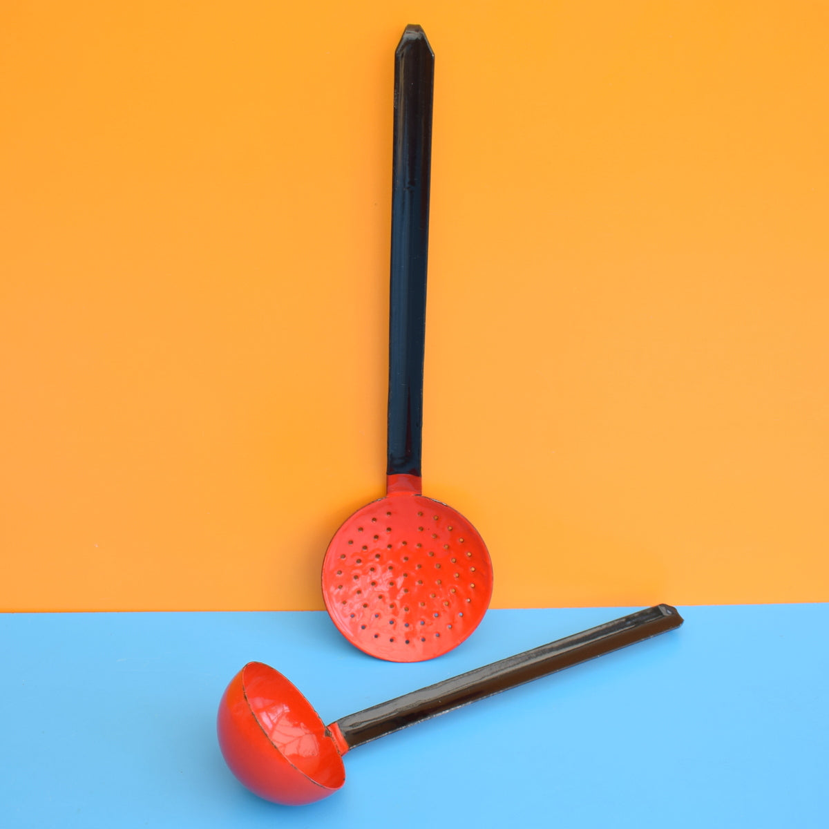 Vintage 1970s Enamel Ladle & Sieve Spoon - Red by Pineapple Retro
