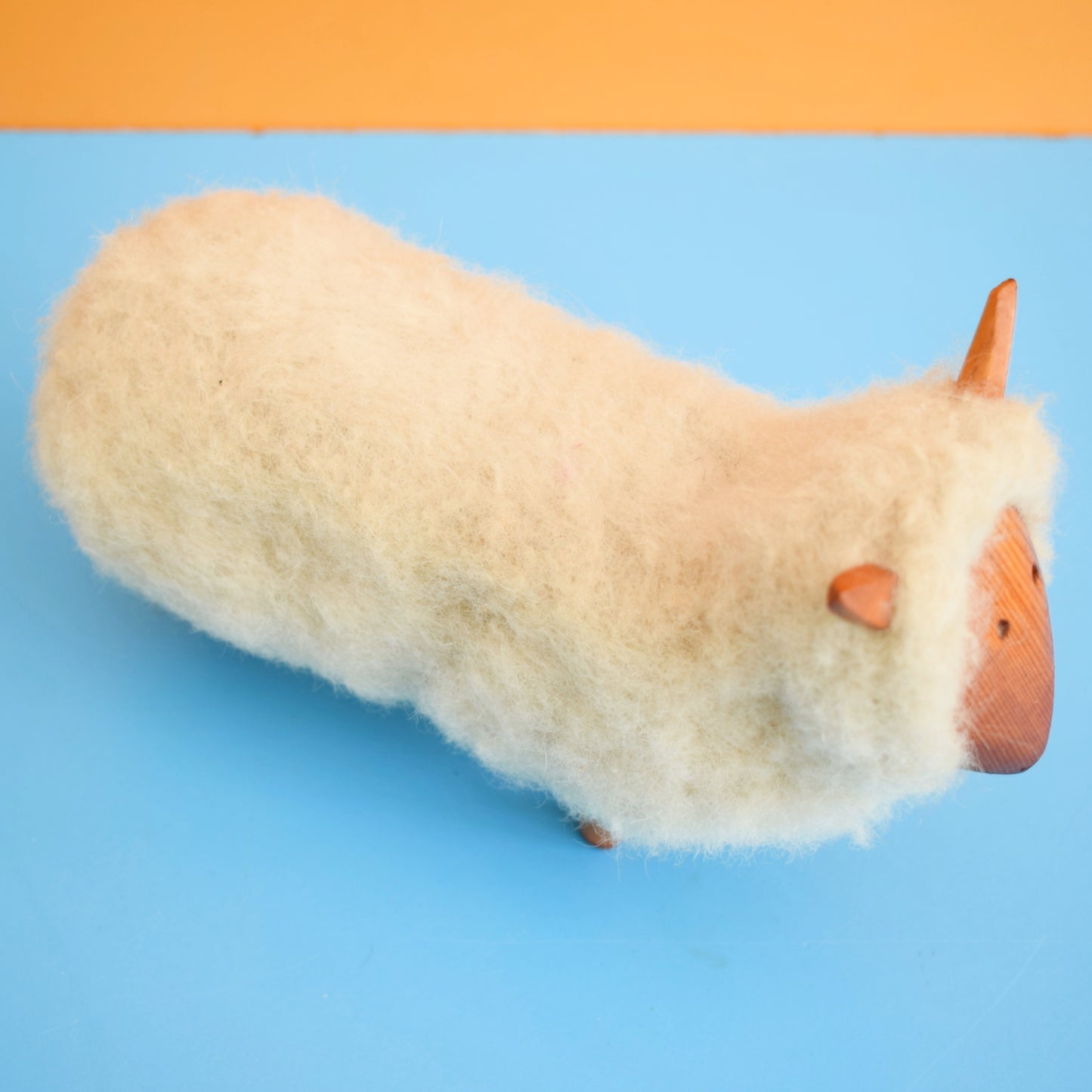 Vintage 1960s Wool / Wood Sheep Figure