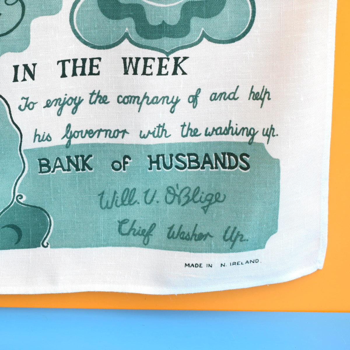 Vintage 1950s Tea Towel - Bank Of Husband by Vintage