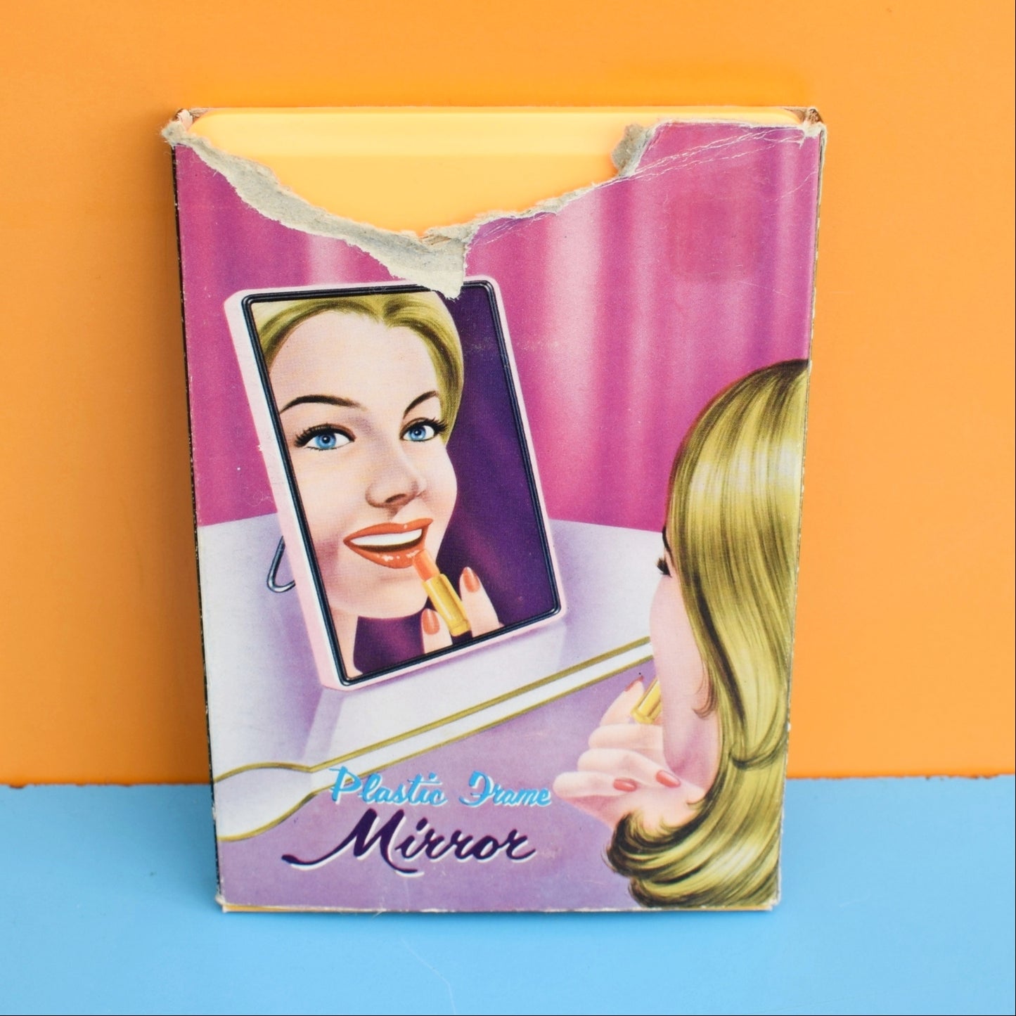 Vintage 1960s Folding Travel Mirror- Yellow by Vintage