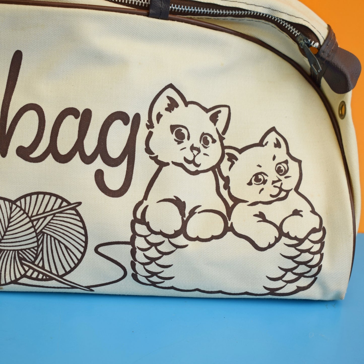 Vintage 1970s Vinyl Knitting Bag - Kittens