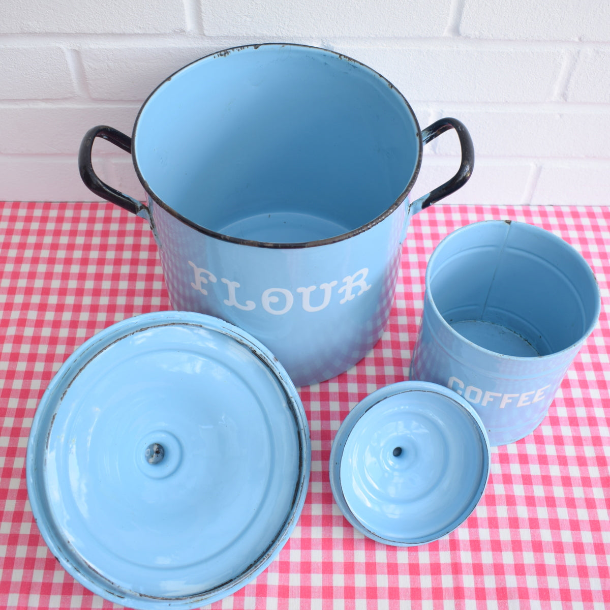 Vintage 1950s Enamel Flour & Coffee - Pale Blue by Vintage