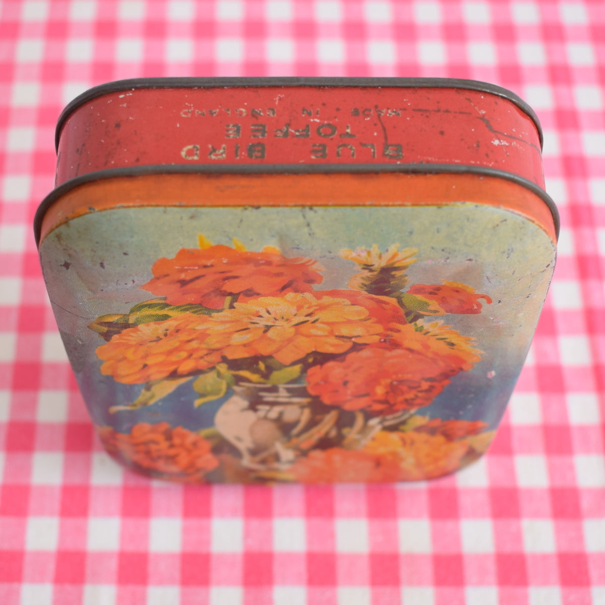 Vintage 1950s Toffee Tin - Orange Flowers by Pineapple Retro