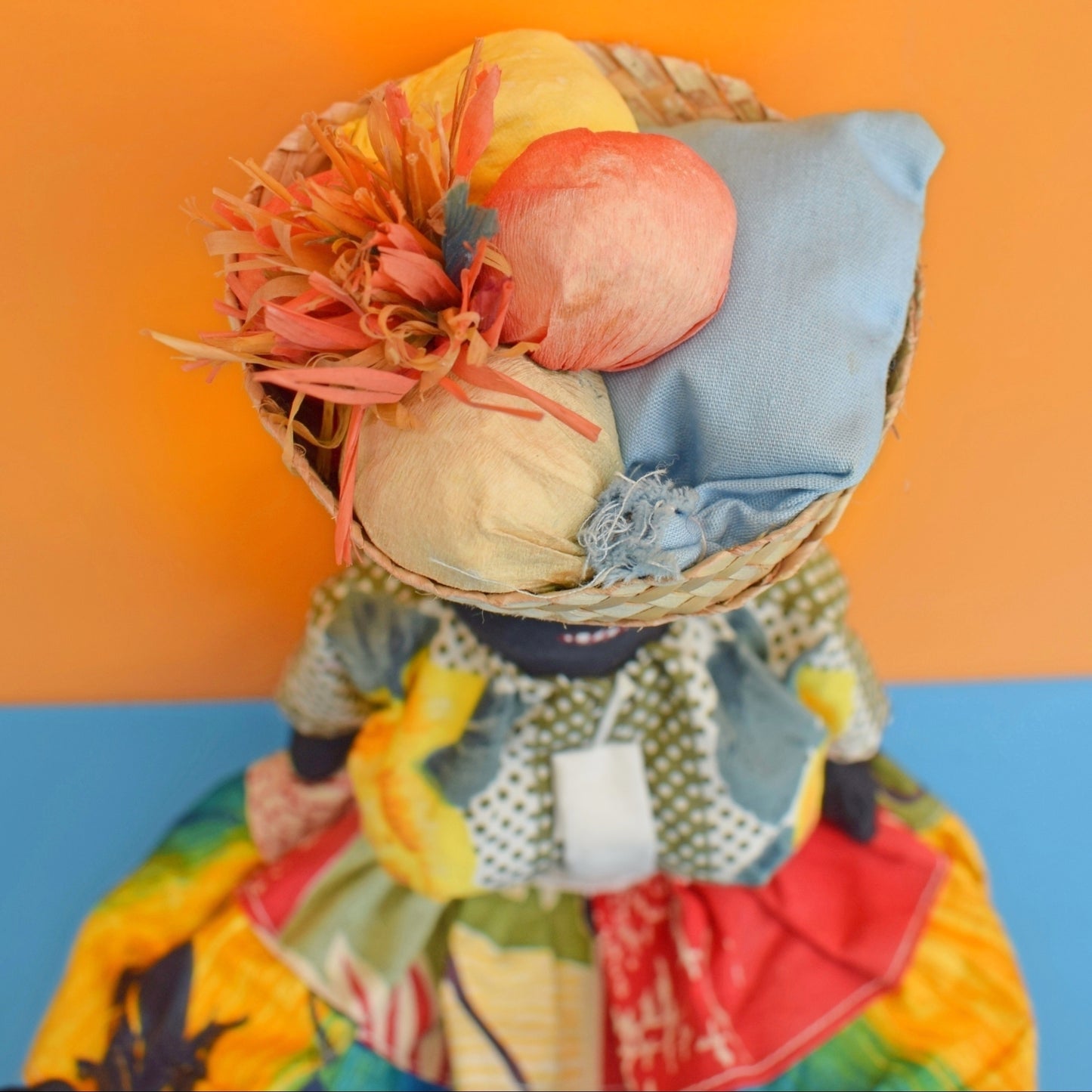 Vintage 1950s Jamaican Lady Doll- 1950s Fabric by Pineapple Retro