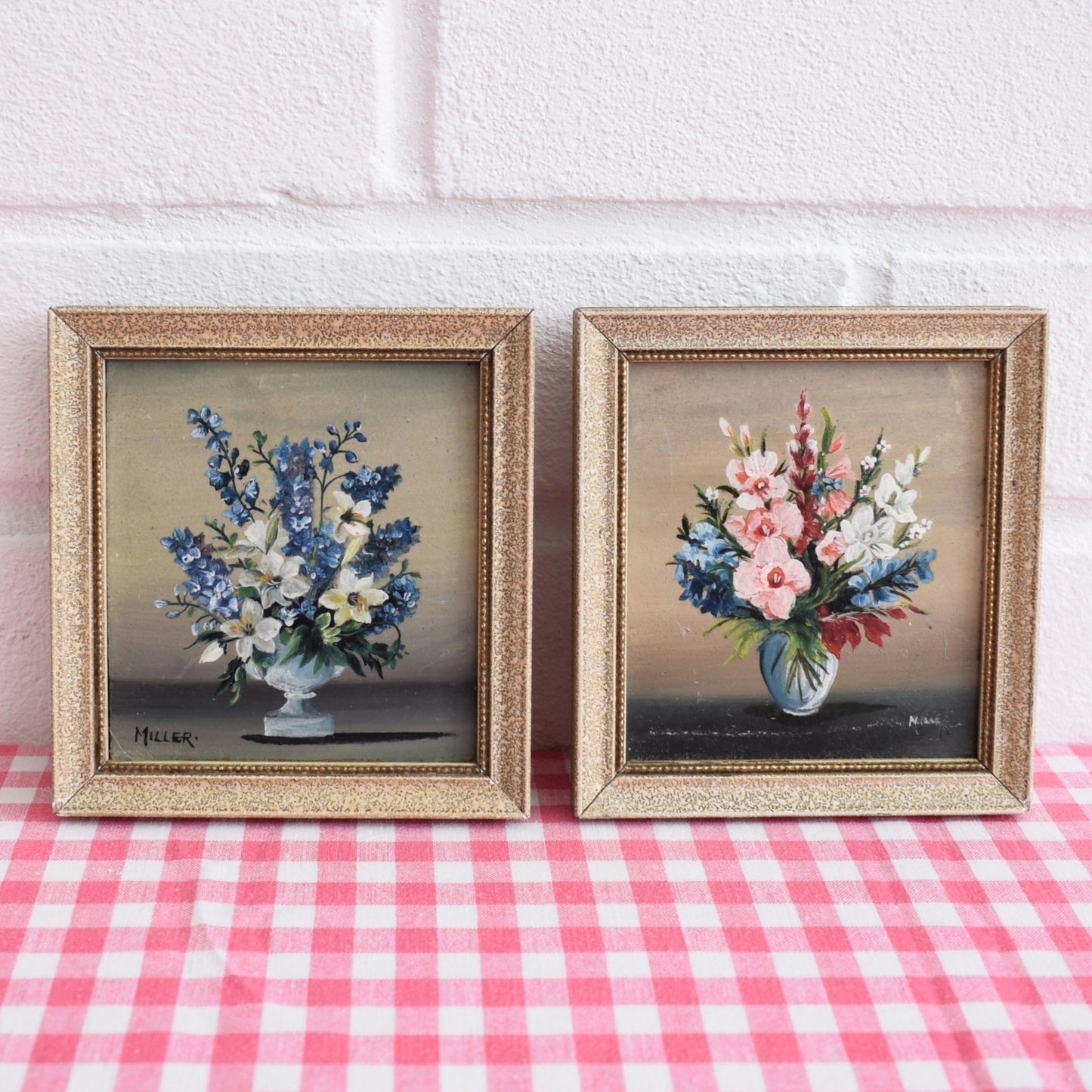 Vintage 1950s Small Oil On Canvas Floral Pictures