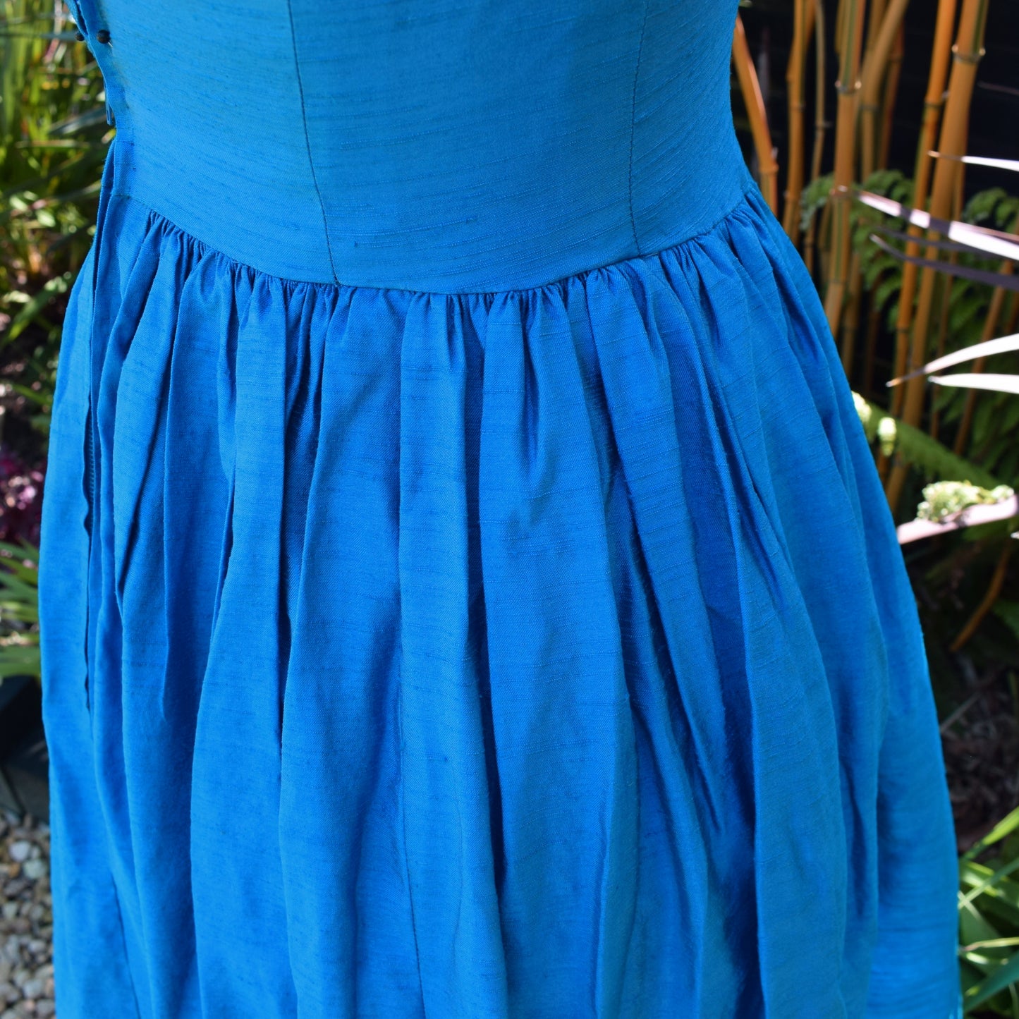 Vintage 1950s Shot Silk Dress -Turquoise - Size 10 by Pineapple Retro