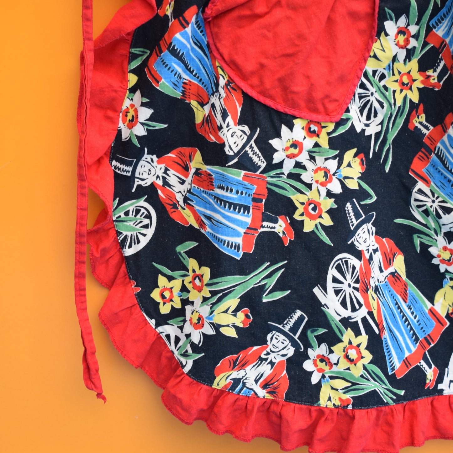 Vintage 1950s Half Apron- Welsh - Red & Black by Pineapple Retro