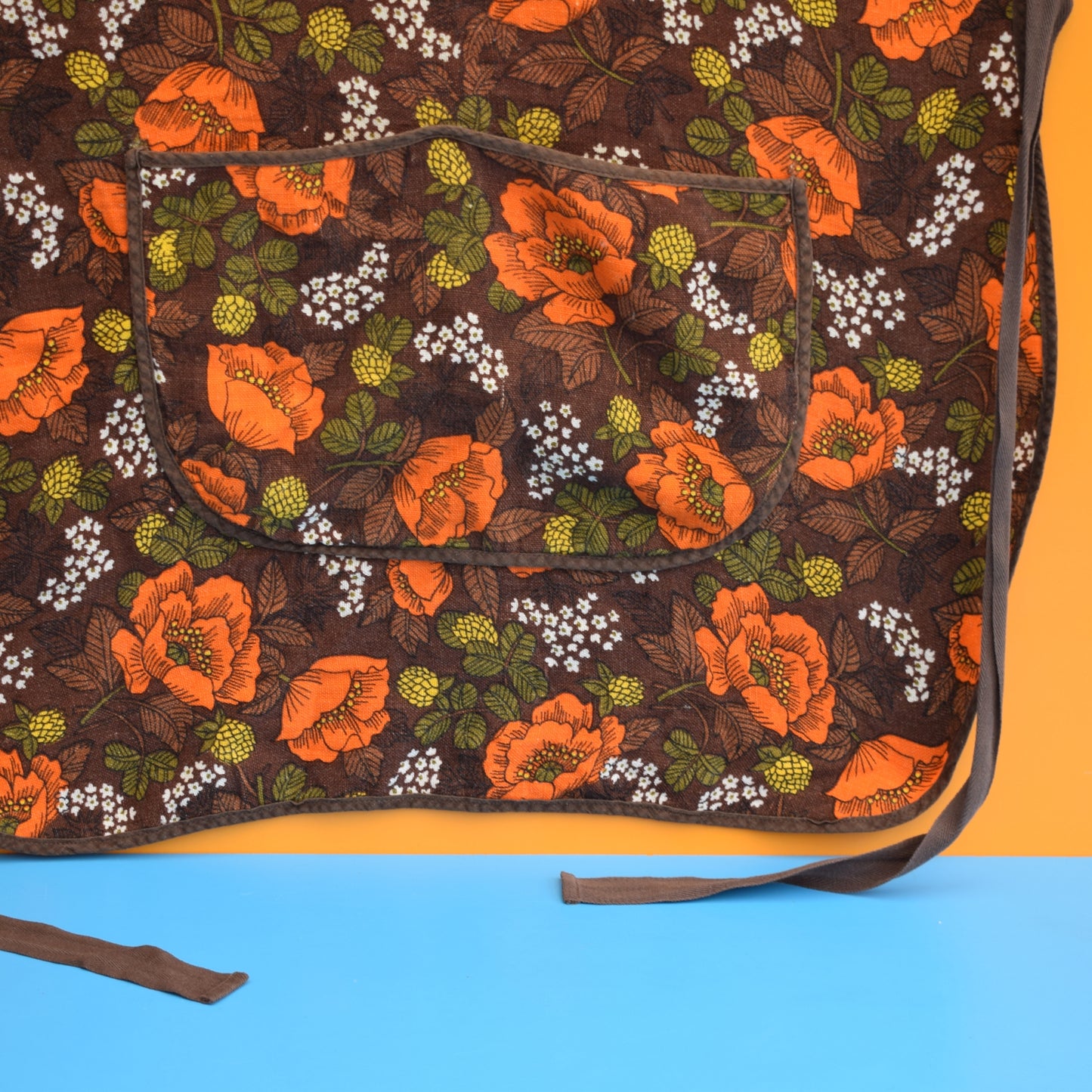 Vintage 1970s M&S Apron - Poppy - Orange & Brown by Vintage