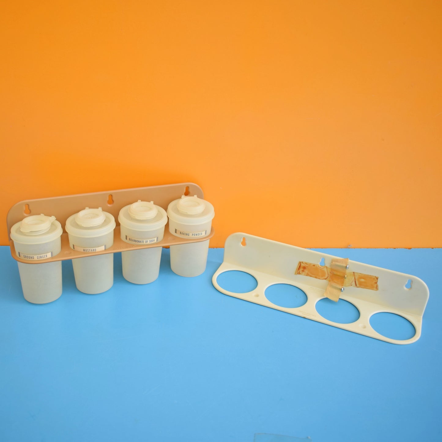 Vintage 1960s Plastic Tupperware Spice Rack/ Pots