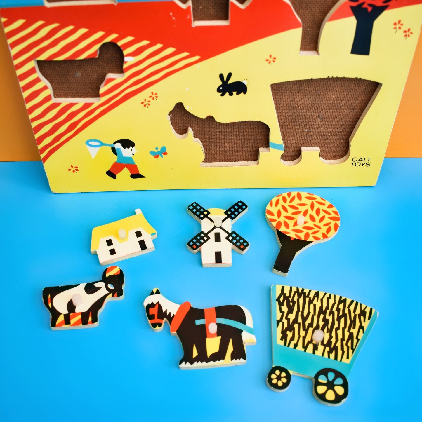 Vintage 1960s Wooden Jigsaw Puzzle - Galt - Farm by Pineapple Retro