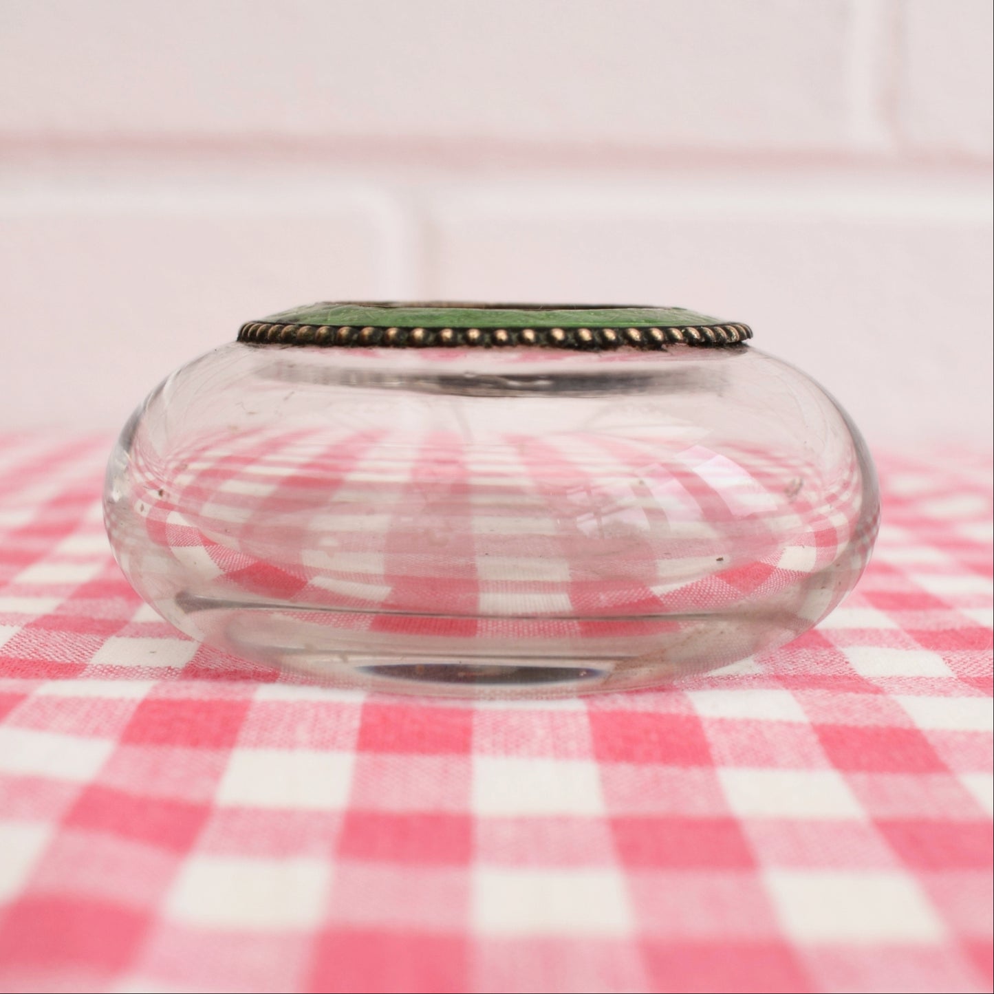 Vintage Edwardian Enamelled / Glass Salt Pot - Green