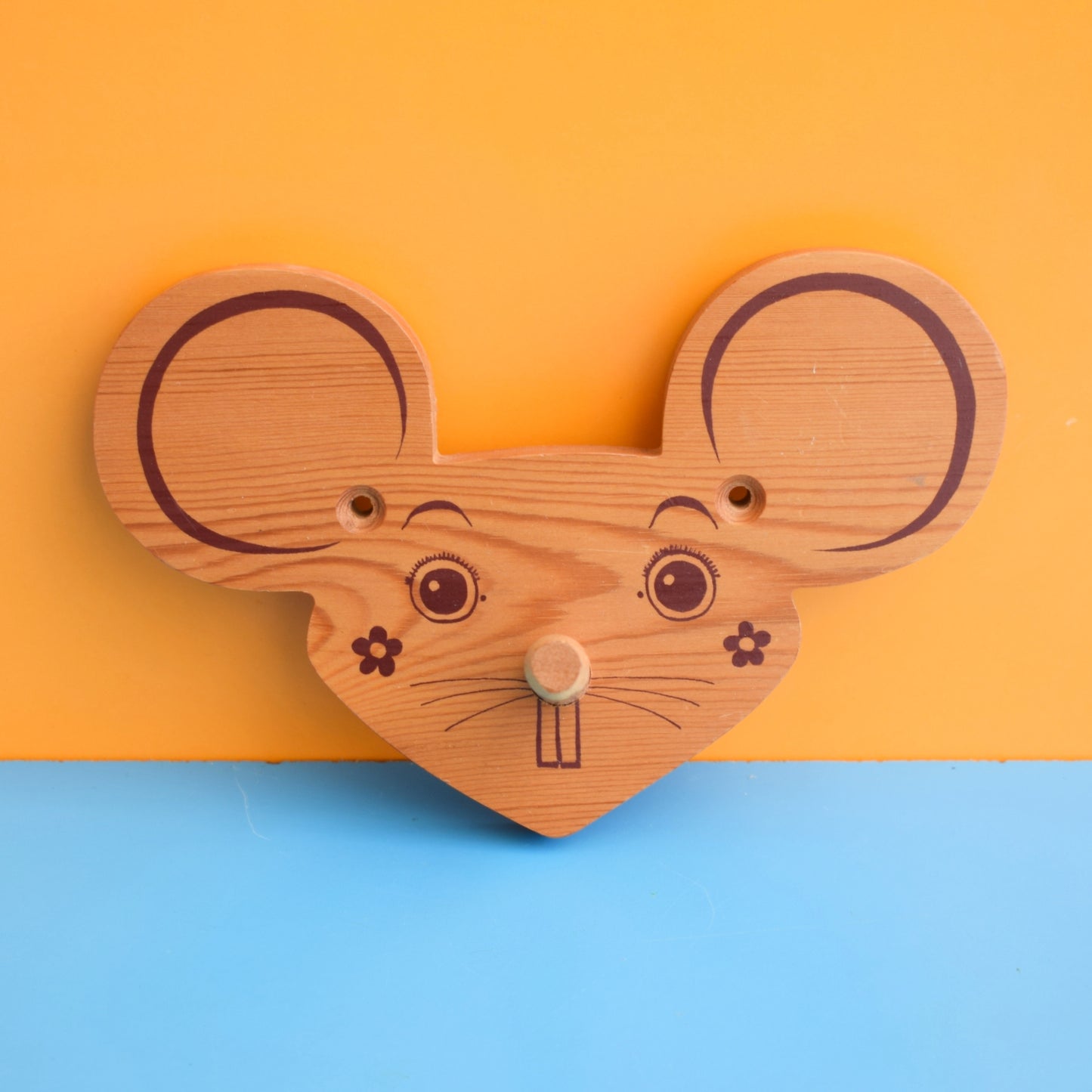 Vintage 1970s Wooden Mouse Hook by Vintage