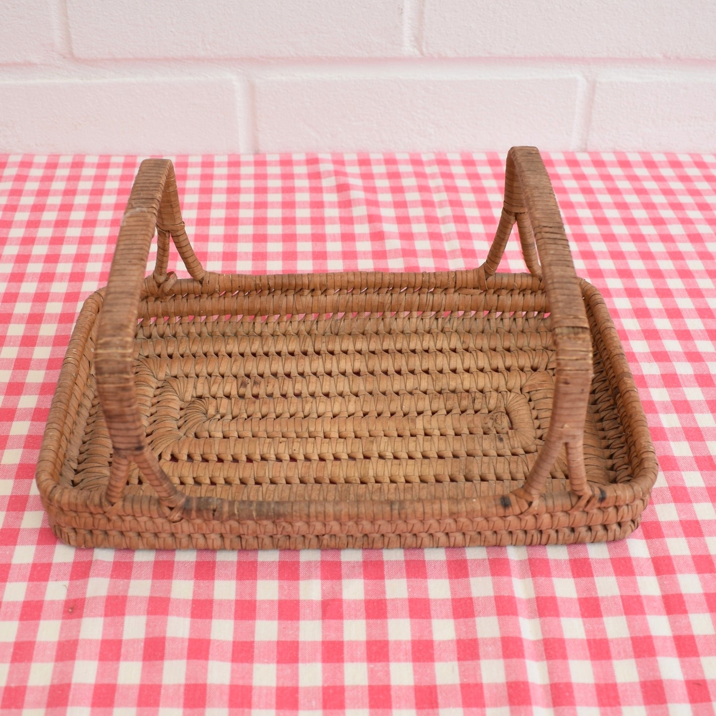 Vintage 1940s Double Handled Shallow Basket by Pineapple Retro