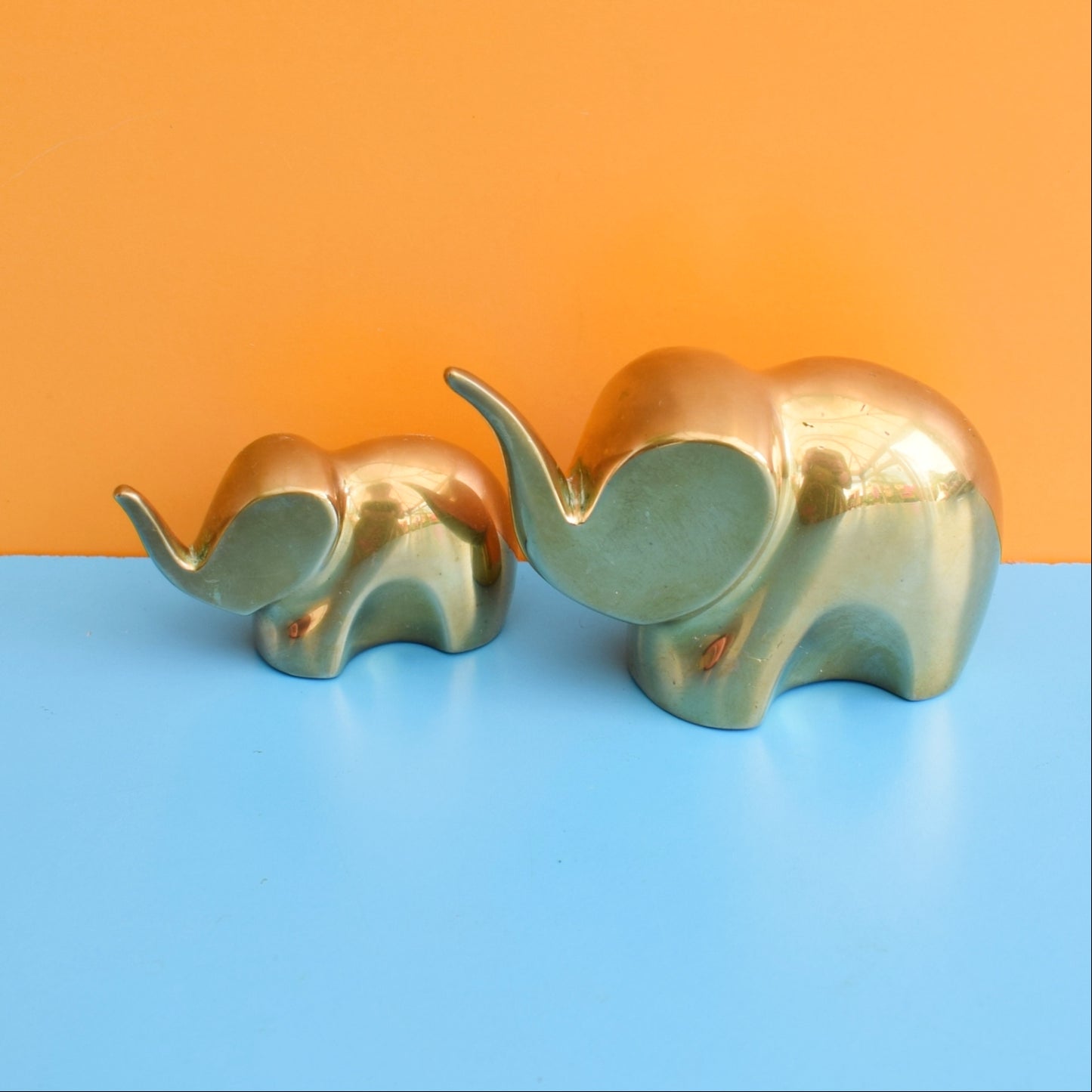 Vintage 1960s Brass Elephant Mummy & Baby