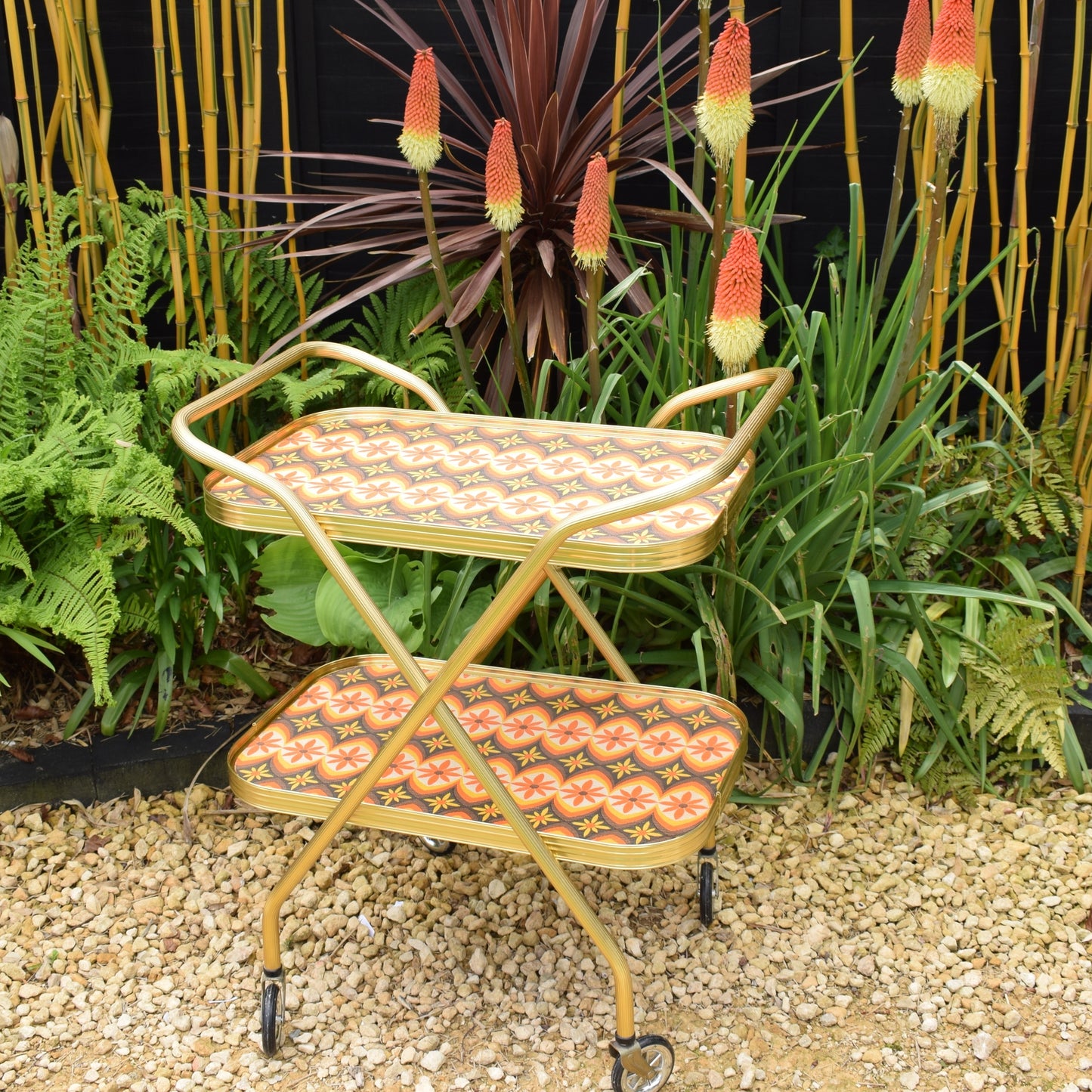 Vintage 1960s Folding Trolley - Flower Power