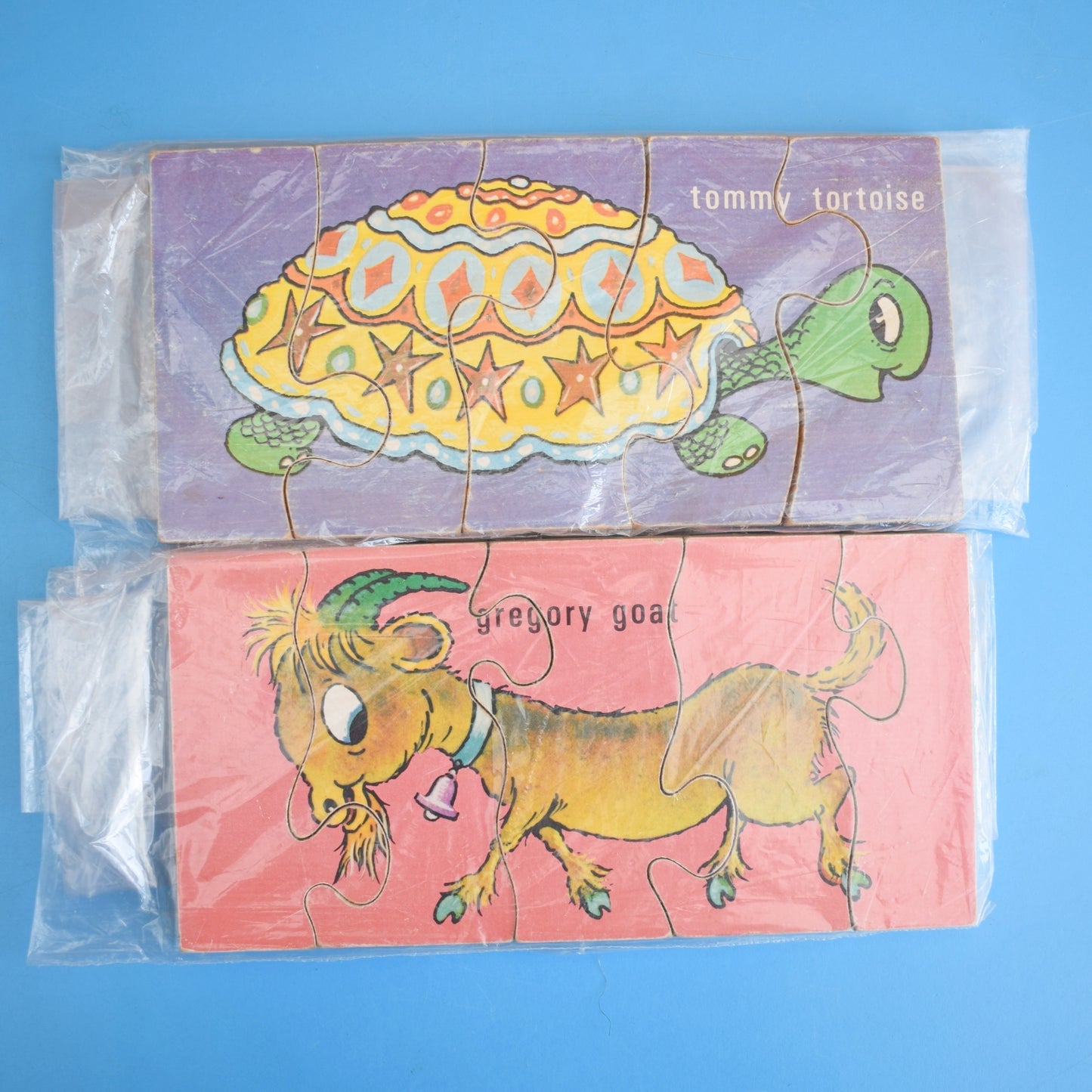 Vintage 1960s Chunky Wooden Puzzles - Goat/ Tortoise by Vintage
