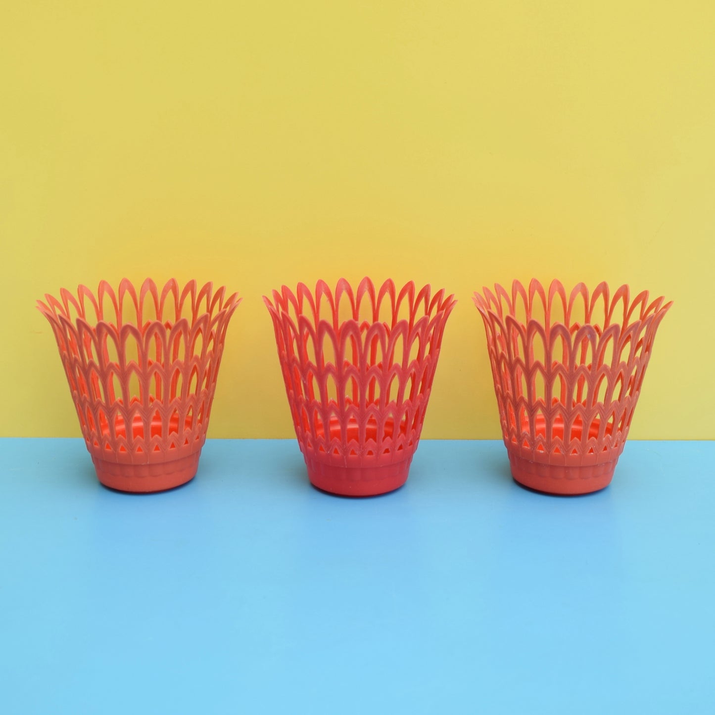 Vintage 1960s Plastic Cactus Plant Pots - Red & Orange