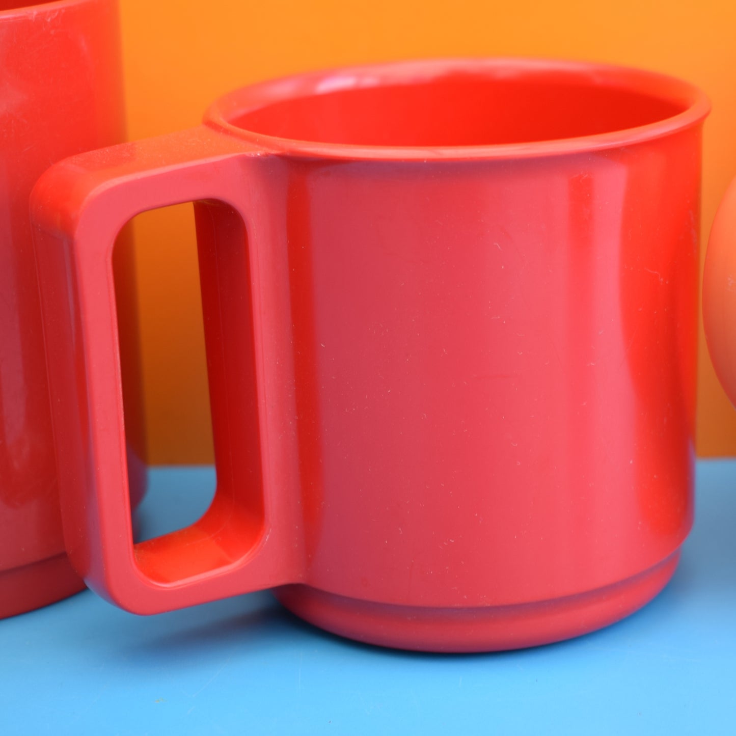 Vintage 1970s Plastic Mugs - Red / Orange