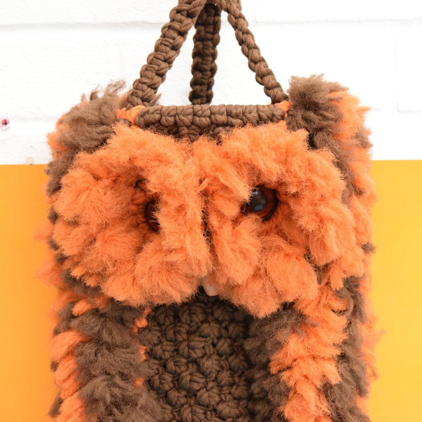 Vintage 1970s Handmade Kitsch Macrame Owl - Large