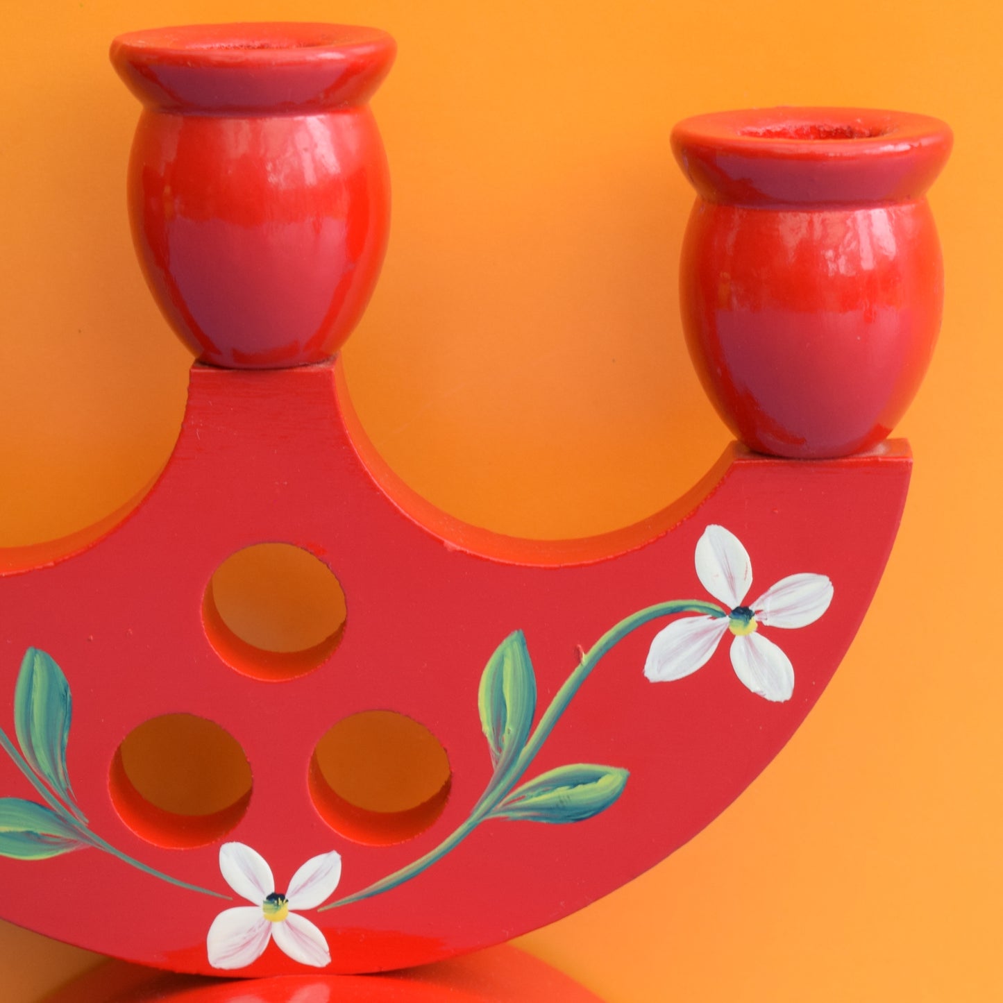 Vintage 1970s Swedish Wooden Candle Holders - Red