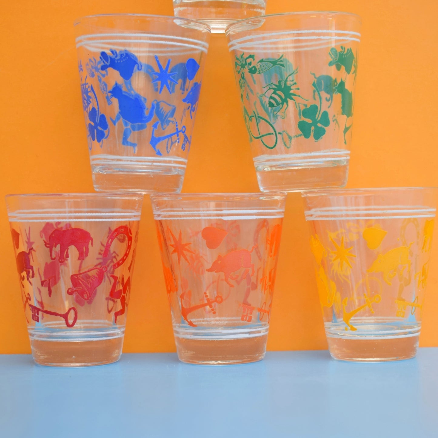 Vintage 1960s Set of Shot Glasses - Rainbow Colours by Vintage