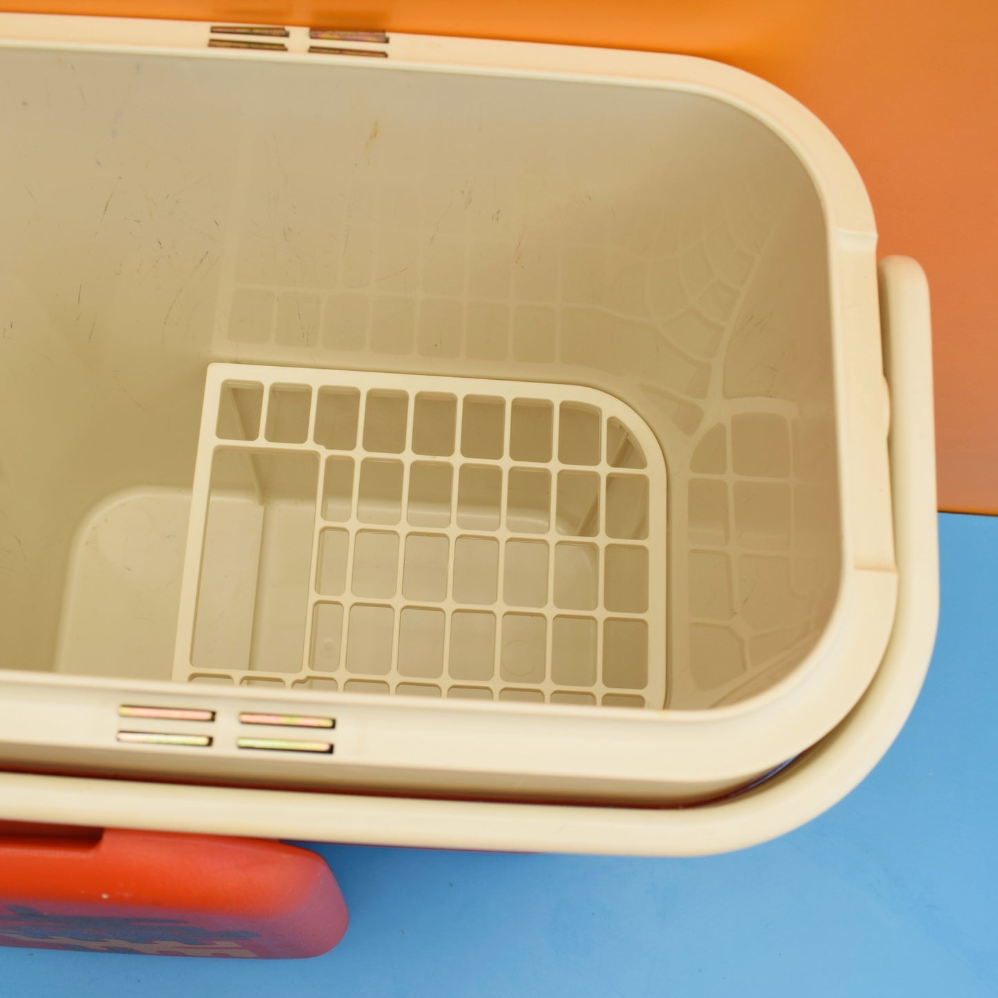 Vintage 1960s Hard Cool box - Ideal Camper Van - Orange, Yellow & Brown. by Vintage
