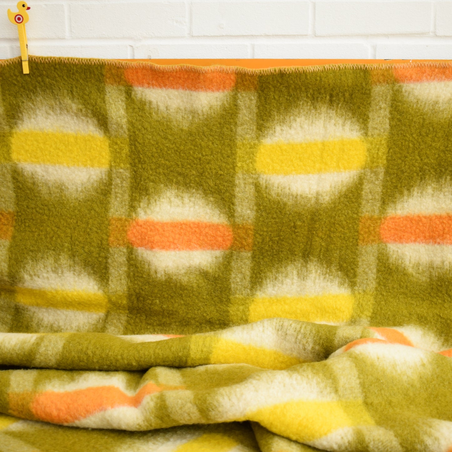 Vintage 1960s Dutch Blanket - Orange & Green Wool