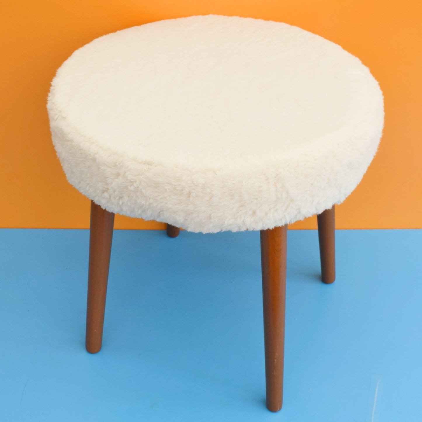 Vintage 1960s Fluffy Stool - White