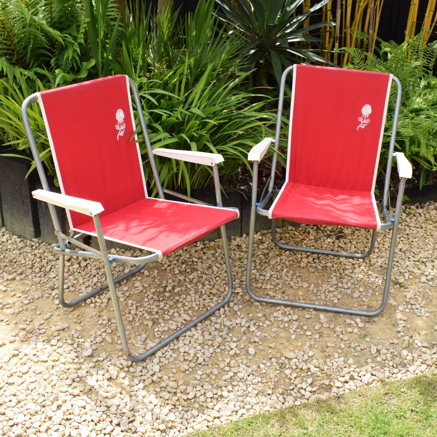 Vintage 1980s Folding Garden Chair Pair - Red