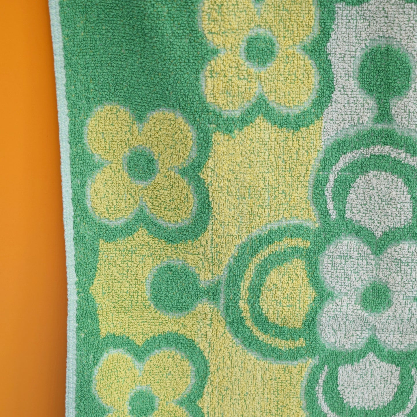 Vintage 1960s Cotton Bath Towel - Green/ Yellow by Pineapple Retro