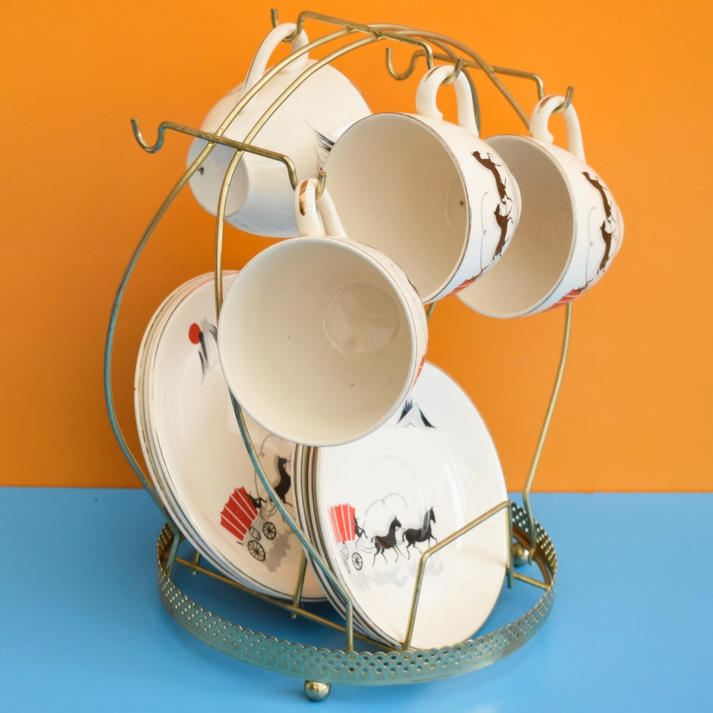 Vintage Atomic Tea Set Stand - Chrome/ Brass by Vintage