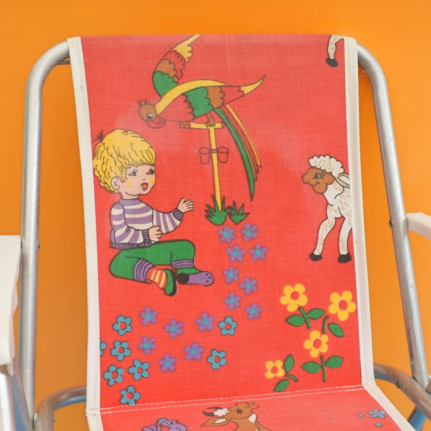 Vintage 1970s Folding Childs Garden Chair - Red .