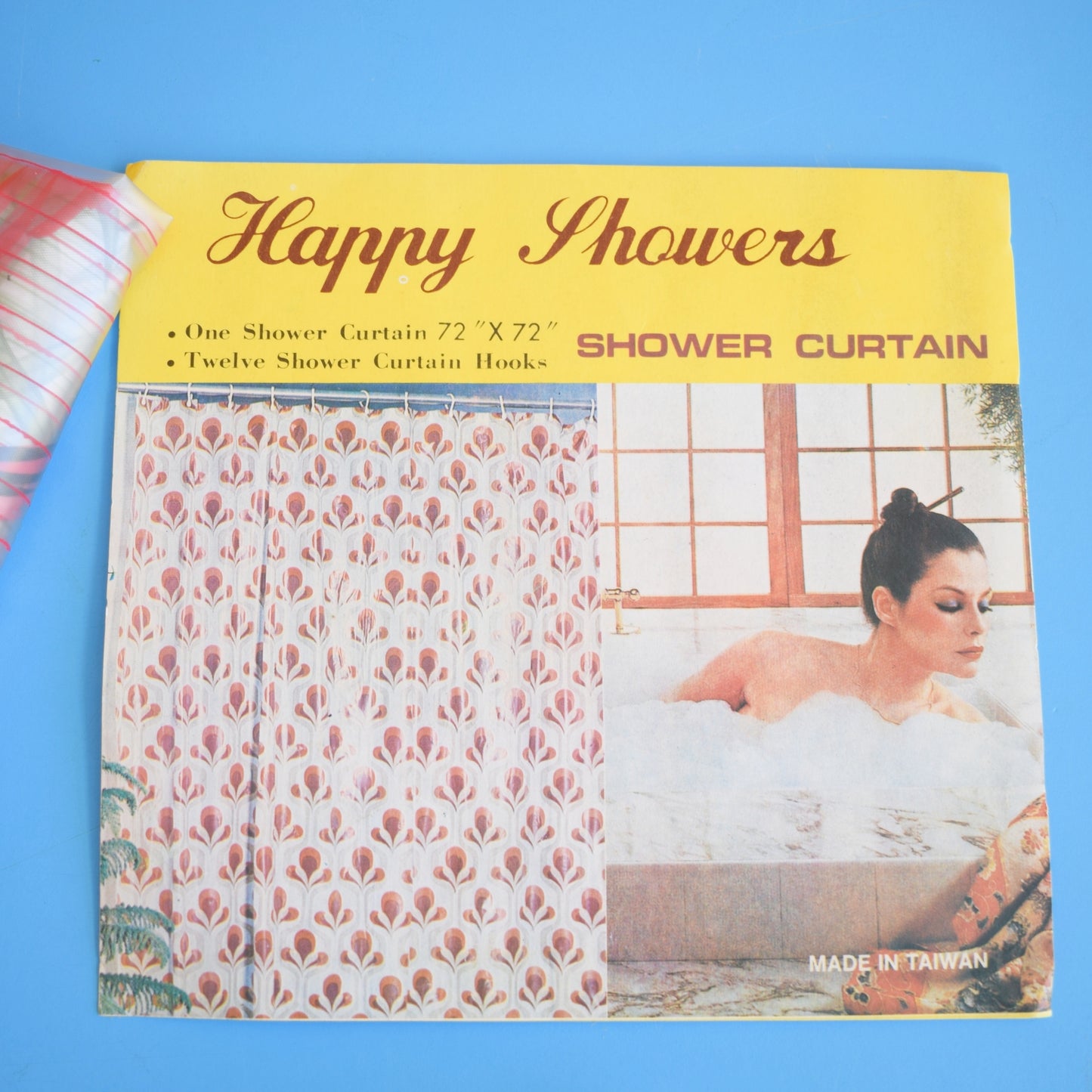 Vintage 1970s Shower Curtain -Unused- Pink Birds