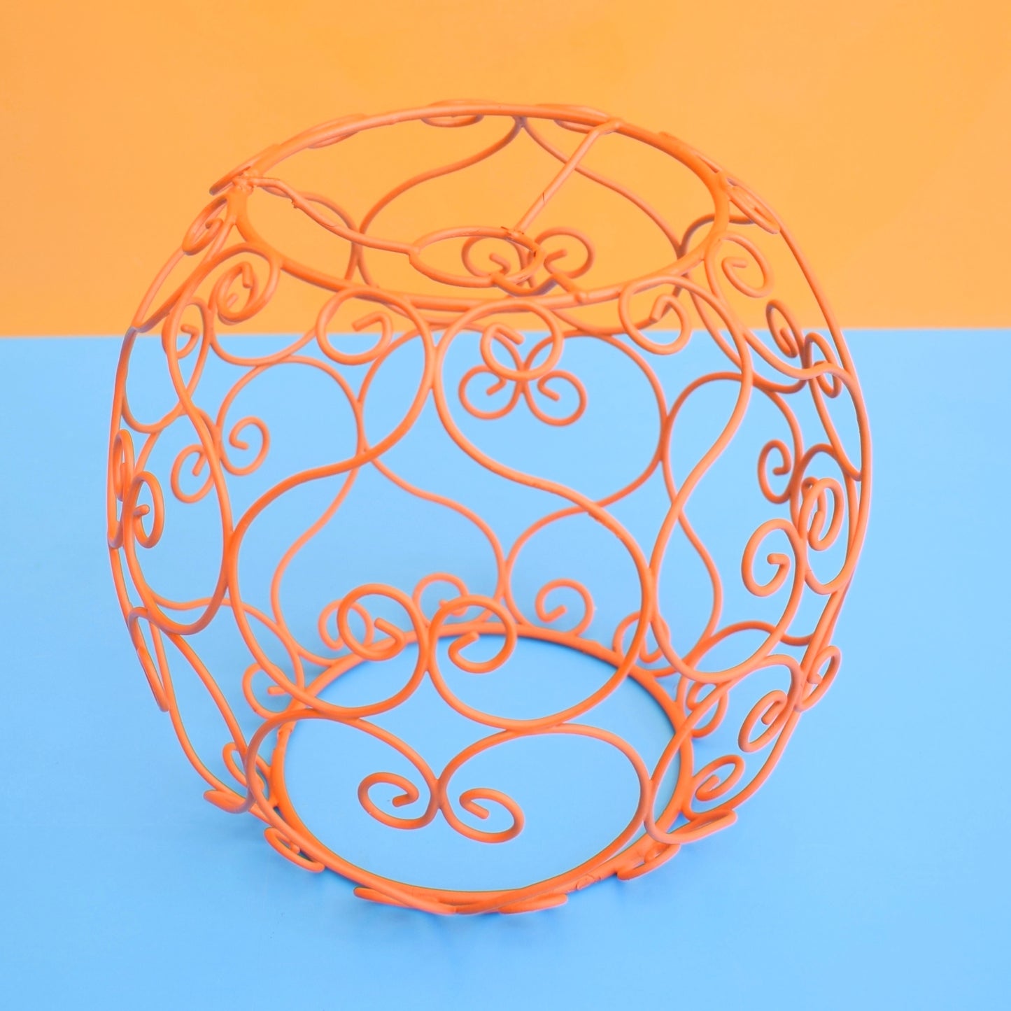 Vintage 1960s Round Metal Cage Lampshade - Orange by Vintage