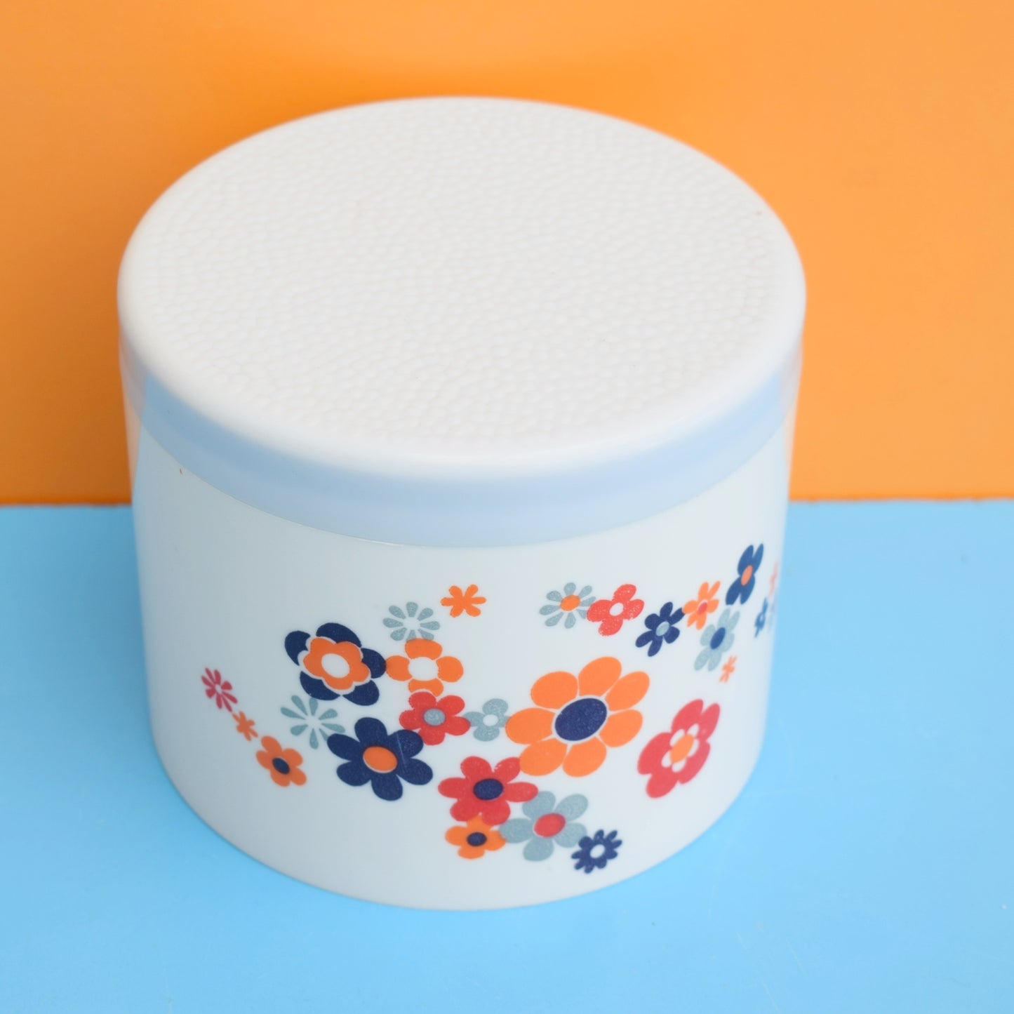 Vintage 1970s Flower Power Plastic Canister - Blue by Pineapple Retro