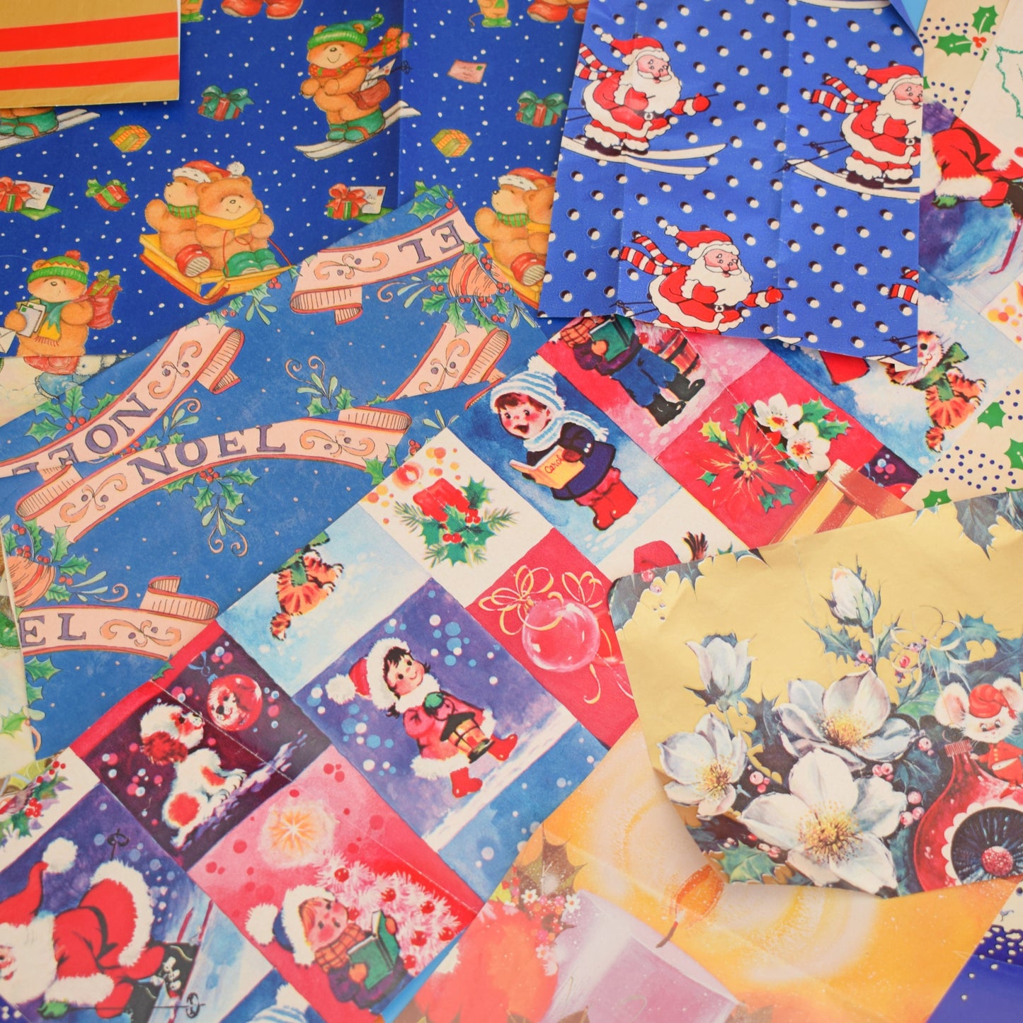 Vintage 1970s Christmas Gift Wrap Paper Scraps