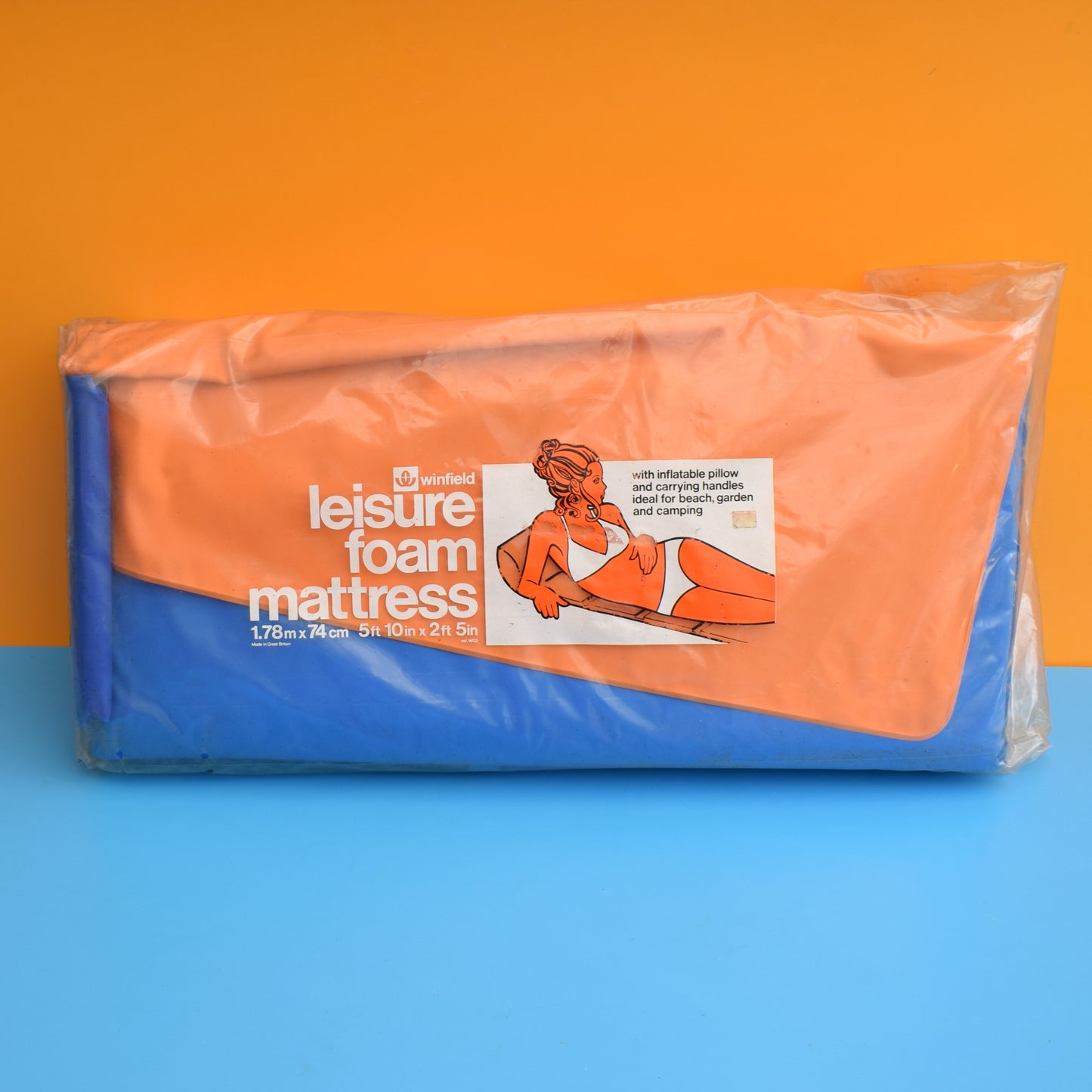Vintage 1970s Folding Cushion / Mattress - Orange/ Blue by Vintage