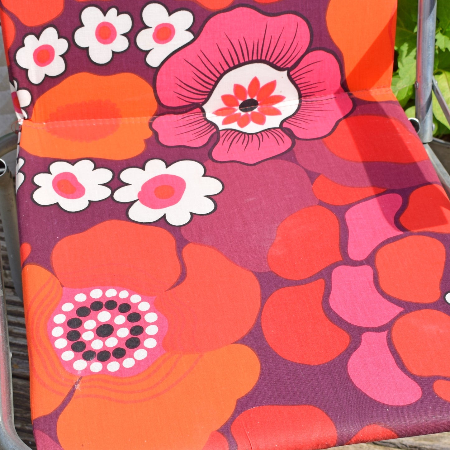 Vintage 1960s Folding, Padded Garden Chair - Flower Power - Pink