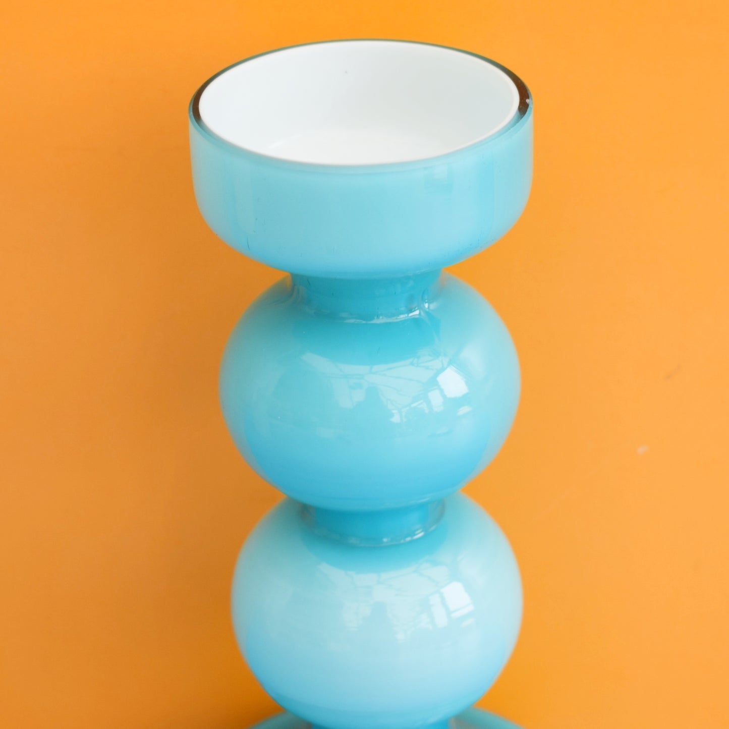 Vintage 1960s Cased Glass Candlestick- Turq