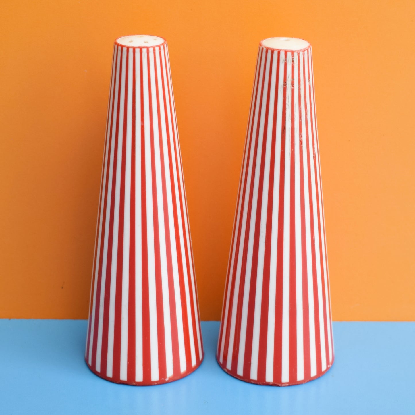 Vintage 1960s Plastic Conical Salt & Pepper - Red by Pineapple Retro