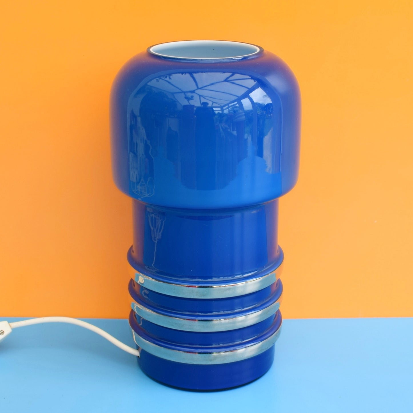 Vintage 1960s Glass Scandinavian / Italian Lamp - Blue