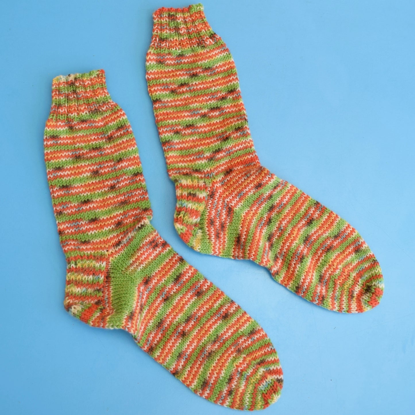 Vintage 1970s Hand Knitted Wooly Socks - Orange by Vintage