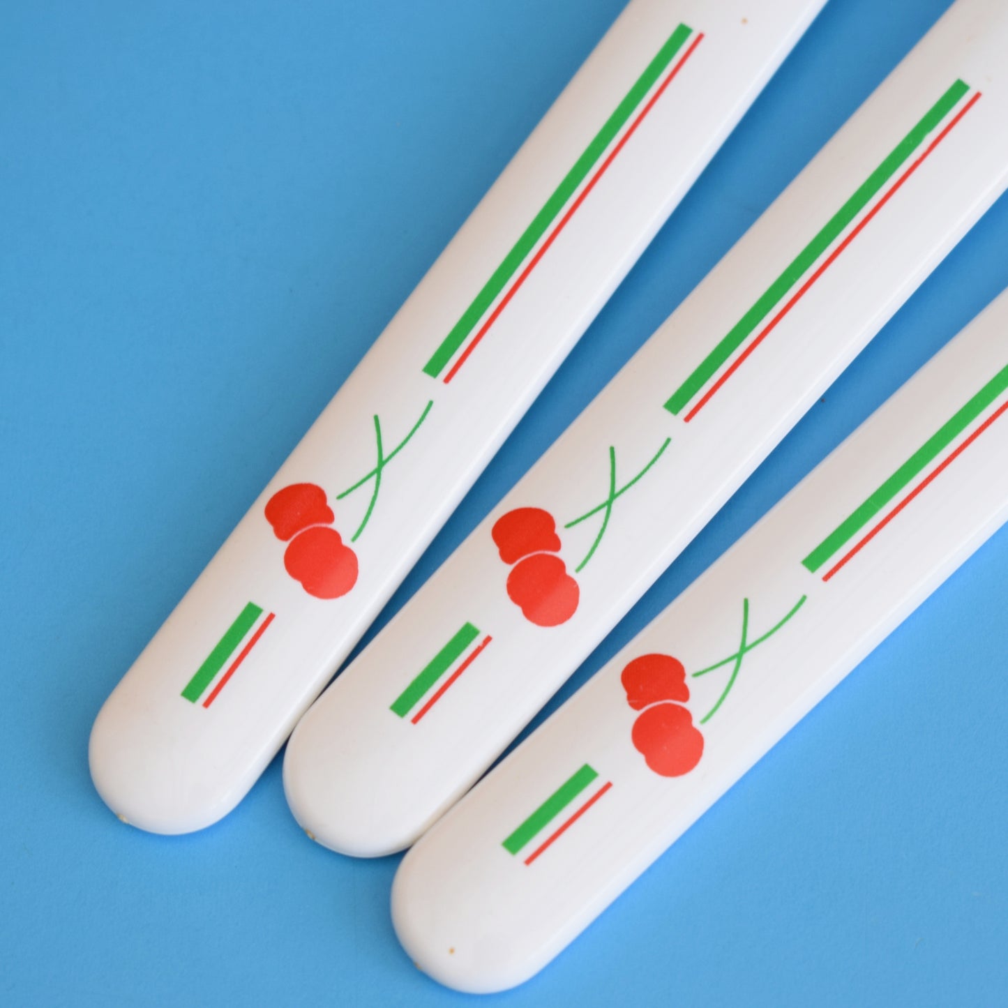 Vintage 1980s Plastic Mugs / Cutlery- Cherry Design