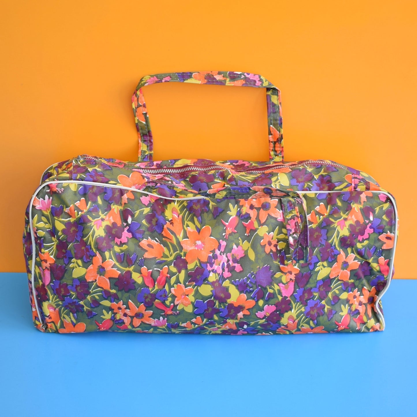Vintage 1960s Vinyl Knitting Bag / Storage Bag - Floral